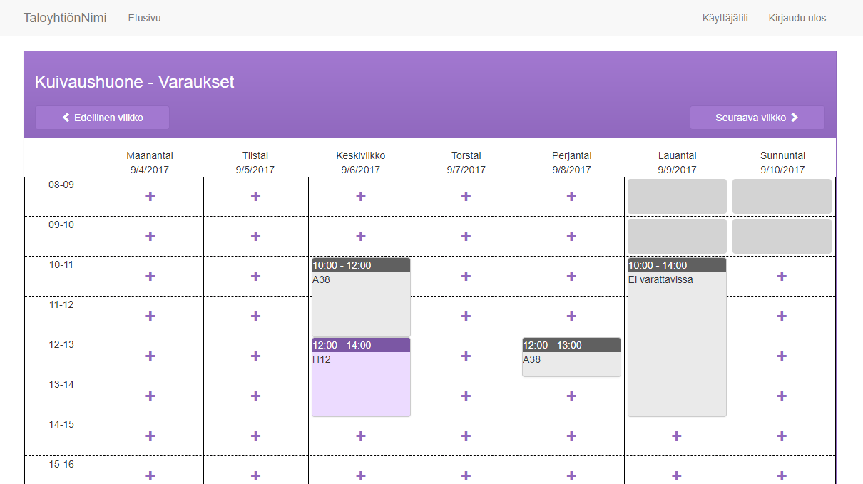 Calendar view of the app.